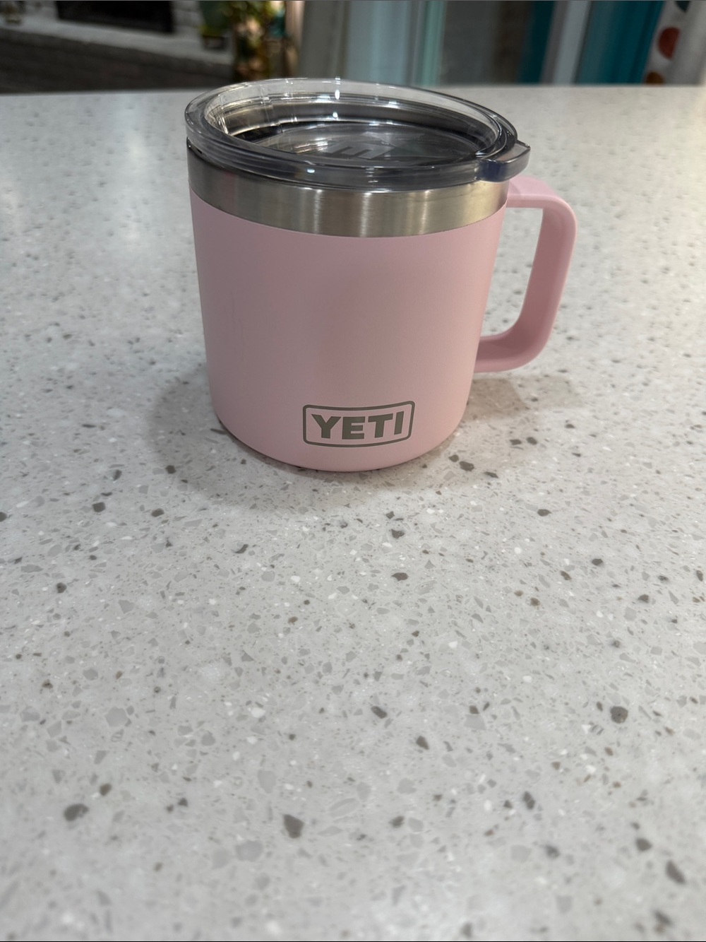 Yeti Pink Coffee Mug with Clear Lid and Handle